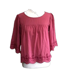 COPPER KEY Women's Medium Dark Rose‎ Embroidered Crop Top Feminine Lightweight